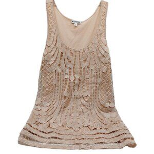 Express Womens Tank Top Size Small Sleeveless Pink Lace Overlay Sparkle